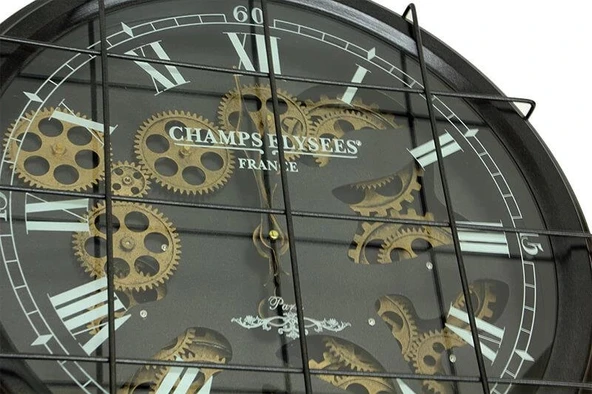 Saat Çarklı Izgaralı Duvar Saati Dekoratif Ev Ofis Hediyelik - Resim 4