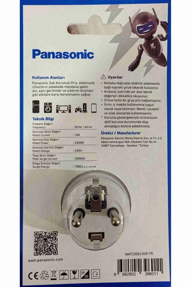 PANASONIC 1080 Joules Şok Korumalı Tekli Fiş Priz - 2