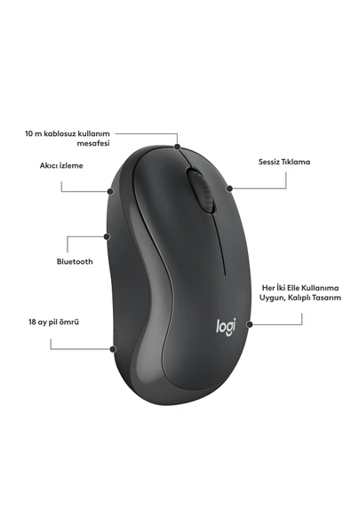 logitech M240 Sessiz Kompakt Kablosuz Bluetooth Mouse, Siyah 910-007119 - 7
