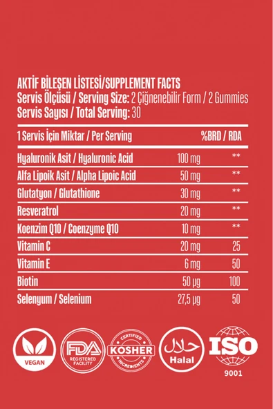 VitaCeel Cilt Aydınlatıcı, Nemlendirici Leke Karşıtı Vegan Gummy Vitamin C, Hyaluronic Acid, Glutatyon, Q10 - 6