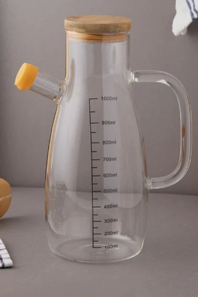 Çelikay Bambu Kapaklı Cam Yağlık 1000 Ml ürün görseli