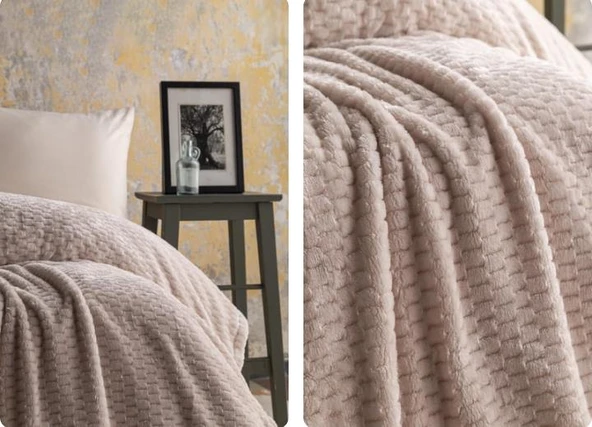 AP Jakarlı Çift Kişilik Ekru Trusty Battaniye 200*220 - Resim 2