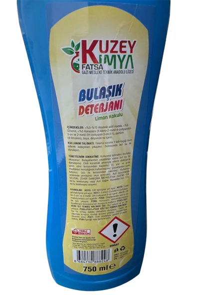KUZEY KİMYA Limon Kokulu Sıvı Bulaşık Deterjanı (Elde Yıkama) 750 ml - Resim 3