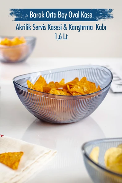 Akrilik Barok Lacivert Orta Boy Oval Meyve & Salata Kasesi & Karıştırma Kabı / 1,6 Lt (CAM DEĞİLDİR)