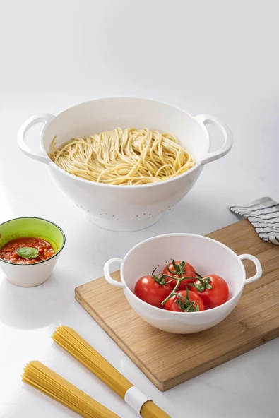 Akrilik Beyaz 2 Li Süzgeç Seti ( Makarna & Pirinç Süzgeci ) - Resim 2