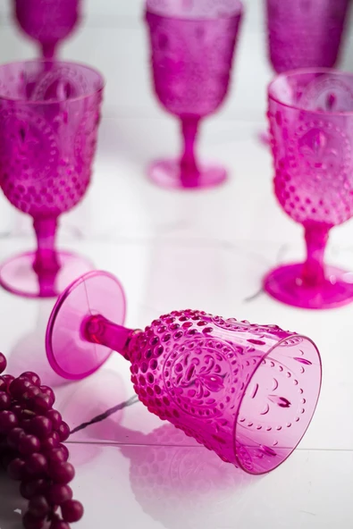 Akrilik Pembe 6'lı Kadeh & Su Meşrubat Kahve Yanı Bardağı 450 ml ( Cam Değildir ) - Resim 3