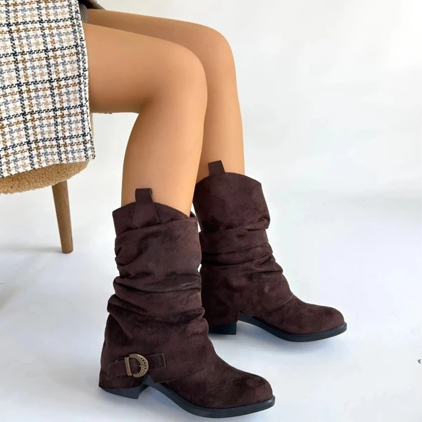 Canty Kahverengi Süet Körüklü Topuklu Çizme - Resim 4