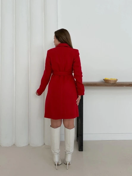 Cepli kuşaklı kaşe kaban kırmızı st26458 - 4