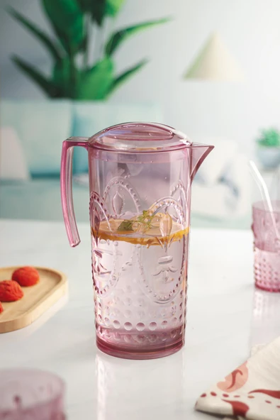 Akrilik Mürdüm Sürahi 2,3 lt Ve 6'lı & Su Meşrubat Kahve Yanı Bardağı 400 ml Seti ( Cam Değildir ) - Resim 3