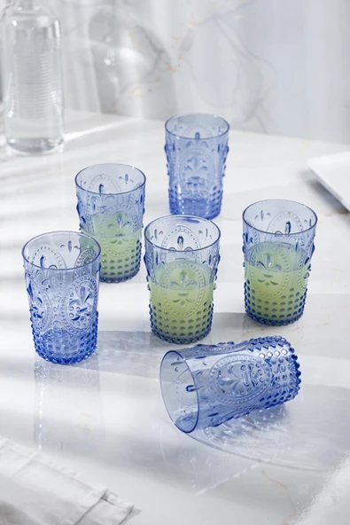 Akrilik Mavi Tekli Kısa Bardak & Su Meşrubat Kahve Yanı Bardağı 400 ml ( Cam Değildir ) - 3