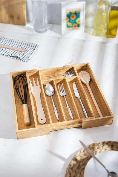 Bambu Ayarlanabilir Çekmece içi Kaşıklık & Çekmece İçi Organizer  (25*35*5 / 39*35*5) ürün görseli 1