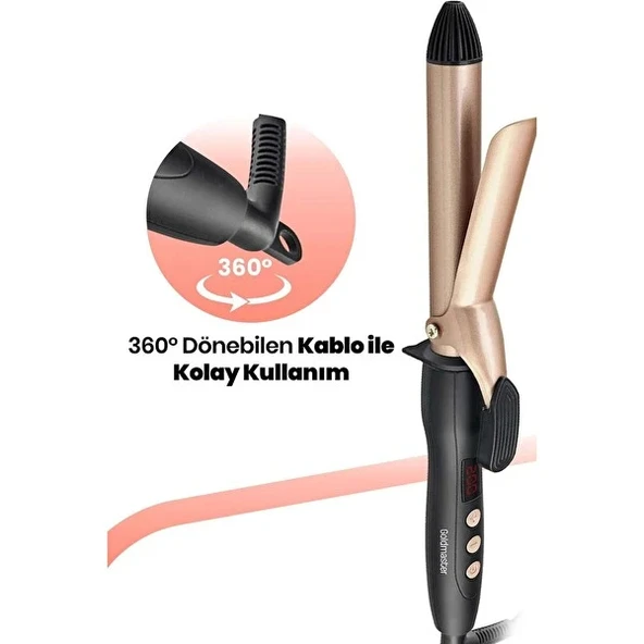 Goldmaster Shine Dijital Göstergeli Seramik Plakalı 25 mm Saç Şekillendirici Maşa Gold IN6136 - Resim 3