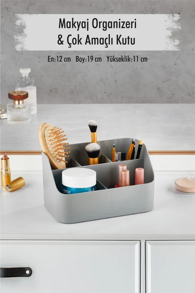 Gri Makyaj Kutusu & Kozmetik Organizeri & Çok Amaçlı Kutu ürün görseli 1
