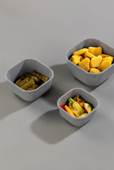 Kare 3 Parça Vakumlu Sızdırmaz Hava Almaz Saklama Kabı Seti Füme (1800/1100/600 Ml) - Resim 2