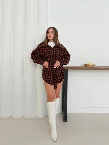 Uzun kaşe gömlek kahvesiyah st255812 - 2