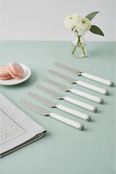 6 lı Paslanmaz Çelik Yemek Bıçağı Seti Beyaz Saplı 15 cm ürün görseli 1