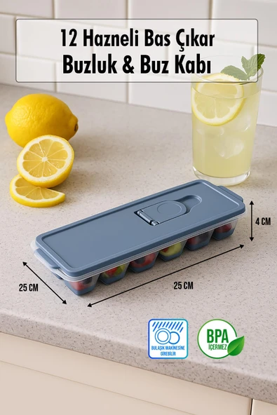 12 Hazneli Bas Çıkar Buzluk & Buz Kabı Yeşil ürün görseli 1