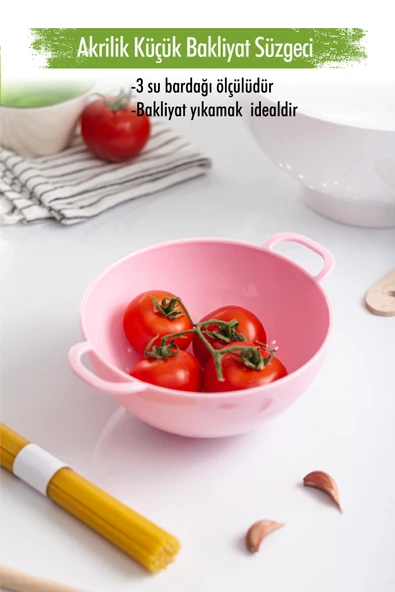 Akrilik Soft Pembe Mini Pirinç Süzgeçi & Bakliyat Süzgeçi (3 SU BARDAĞI ÖLÇÜLÜ) ürün görseli 1