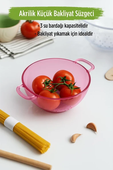 Akrilik Pembe Mini Pirinç Süzgeçi & Bakliyat Süzgeçi (3 SU BARDAĞI ÖLÇÜLÜ) ürün görseli 1