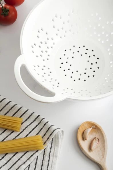 Akrilik Beyaz Makarna Süzgeçi & Sebze Meyve Süzgeçi - Resim 5