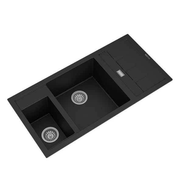 Real Stone P022 Aspendos 1,5 Gözlü Siyah Granit Mutfak Eviyesi 100x50 - Resim 2