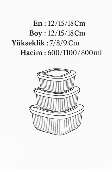 Kare 3 Parça Vakumlu Sızdırmaz Hava Almaz Saklama Kabı Seti Gri (1800/1100/600 Ml) - Resim 5