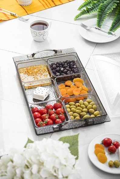 Akrilik Barok Füme 6 Bölmeli Tek Kapaklı Büyük Kahvaltılık - Resim 2