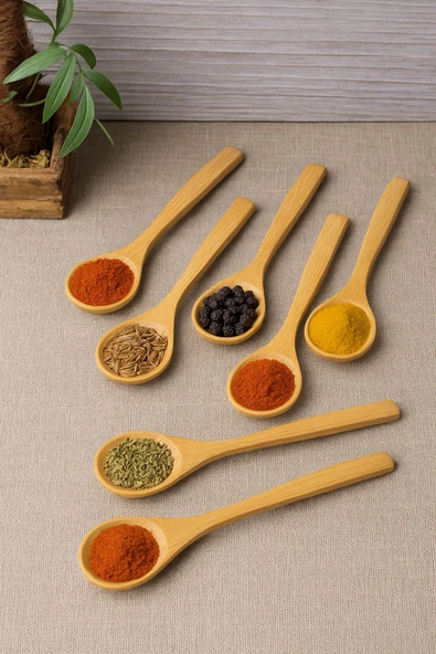 6 lı Ahşap Küçük Baharat Kaşığı 13 cm ürün görseli 1