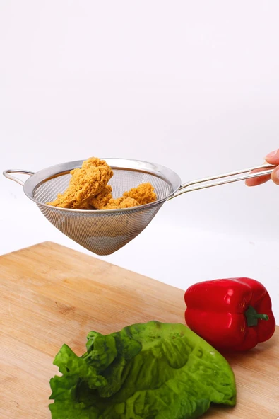 Saplı Tel Süzgeç 12 cm Paslanmaz Çelik Konik Mutfak Süzgeci ürün görseli