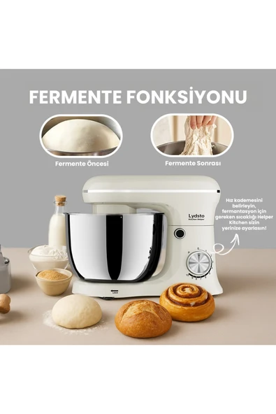 Lydsto Kitchen Helper Pv-4700 1500w-5.2 Litre -10 Kademe Hız Ayarı Stand Mikser Hamur Yoğurma Makinesi Krem - Resim 5