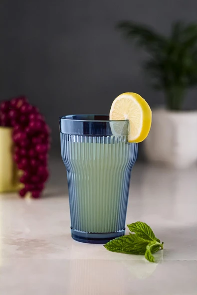 Akrilik Lacivert 6'lı Uzun Bardak & Su Meşrubat Bardağı 400 ml ( Cam Değildir )