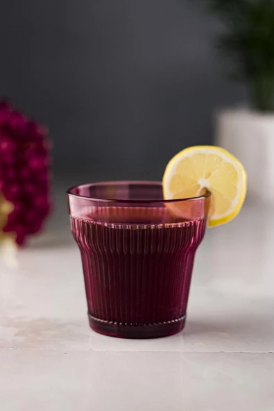 Akrilik Mürdüm 6'lı Kısa Bardak & Su Meşrubat Kahve Yanı Bardağı 300 ml ( Cam Değildir ) - Resim 5