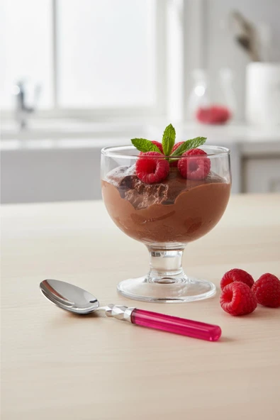 6 lı Paslanmaz Çelik Pembe Tatlı Kaşığı Seti - Resim 2