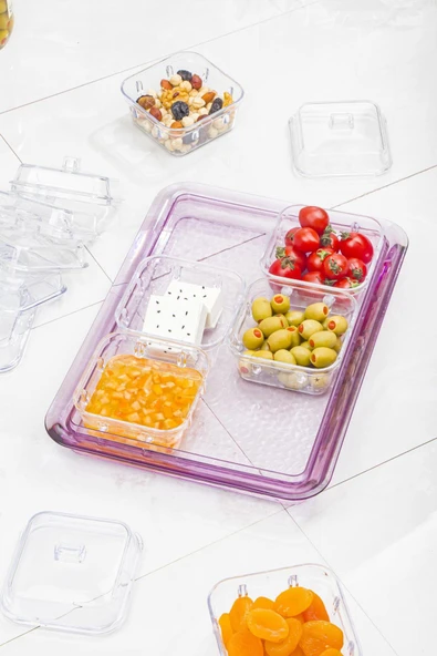 Akrilik Mürdüm 6 lı Kapaklı Kahvaltılık Kahvaltı Seti & Saklama Kabı (Cam Değildir) - Resim 5