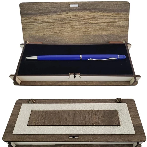 Lacivert Metal Kalem Ahşap Deri Kutulu ürün görseli 1