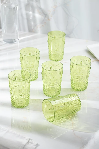 Akrilik Yeşil 6'lı Kısa Bardak & Su Meşrubat Kahve Yanı Bardağı 400 ml ( Cam Değildir ) - 2
