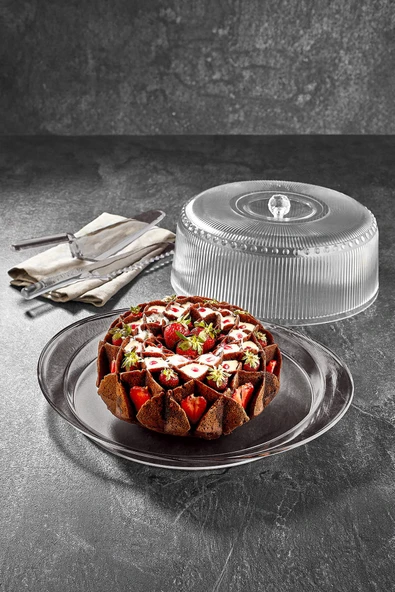 Akrilik Barok Füme 4 Parça Kek Fanus & Kek Saklama Kabı & Şık Sunum Organizeri - Resim 2