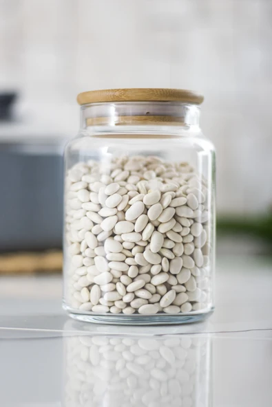 12 Lü Set Bambu Kapaklı Cam Kavanoz & Erzak Saklama Kabı 800 ml Orta  Boy ( Vakum Kapak ) - Resim 5