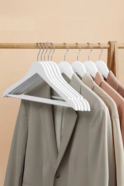 6 lı Ahşap Görünümlü Askı Beyaz 44 cm - Resim 5