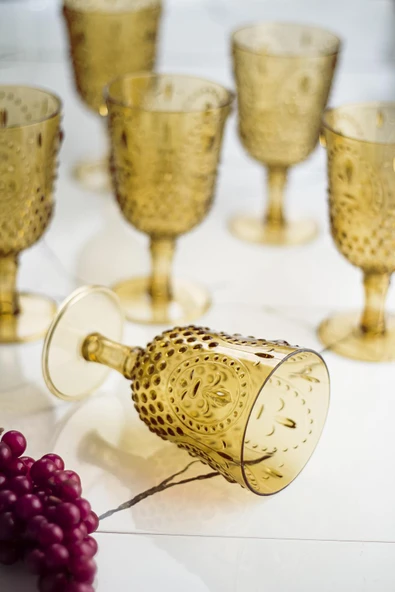 Akrilik Amber 6'lı Kadeh & Su Meşrubat Kahve Yanı Bardağı 450 ml ( Cam Değildir ) - Resim 4