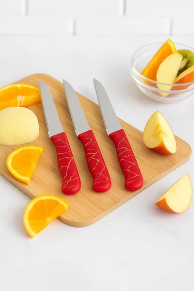 3 lü Paslanmaz Çelik Mermer Desenli Meyve Bıçak Seti - Resim 2