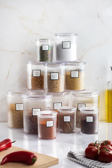 12'li Barok Yuvarlak 3 Boy Kavanoz Seti & Saklama Kabı & Erzak Kabı (4*2000 ML, 4*1000 ML, 4*500 ML) - Resim 2