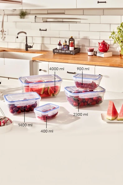 Dikdörtgen 10 Parça Contalı Vakumlu Sızdırmaz Hava Almaz Saklama Kabı Seti 2x(4000/2300/1400/900/400 Ml) - Resim 2