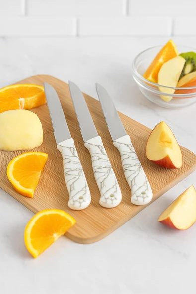 3 lü Paslanmaz Çelik Mermer Desenli Meyve Bıçak Seti ürün görseli