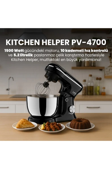 Lydsto Kitchen Helper Pv-4700 1500w-5.2 Litre -10 Kademe Hız Ayarı Stand Mikser Hamur Yoğurma Makinesi Krem - Resim 7