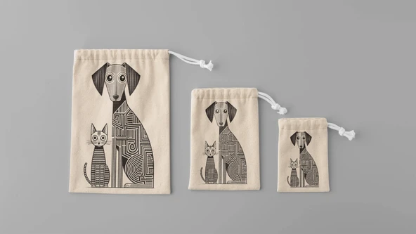 3 Boy Kedi Köpek Baskılı Aksesuar Kesesi - 1