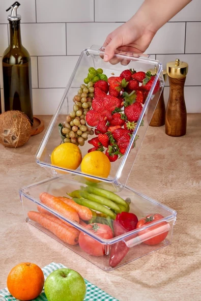 3 Lü Kapaklı Buzdolabı Organizeri & Buzdolabı Düzenleyici 3 lt - Resim 3