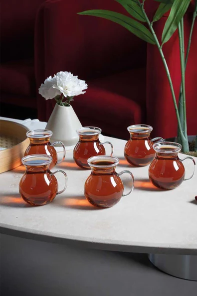 6'lı Keyfi Ala Borosilikat Cam Kulplu Çay Bardağı - 3