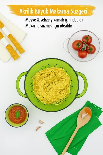 Akrilik Yeşil Makarna Süzgeçi & Sebze Meyve Süzgeçi - Resim 3