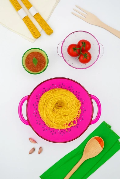 Akrilik Pembe Makarna Süzgeçi & Sebze Meyve Süzgeçi - Resim 4